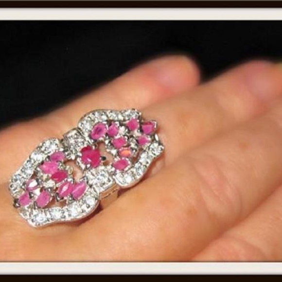 NWT Natural Rubies & White Topaz 925 Sterling Ring